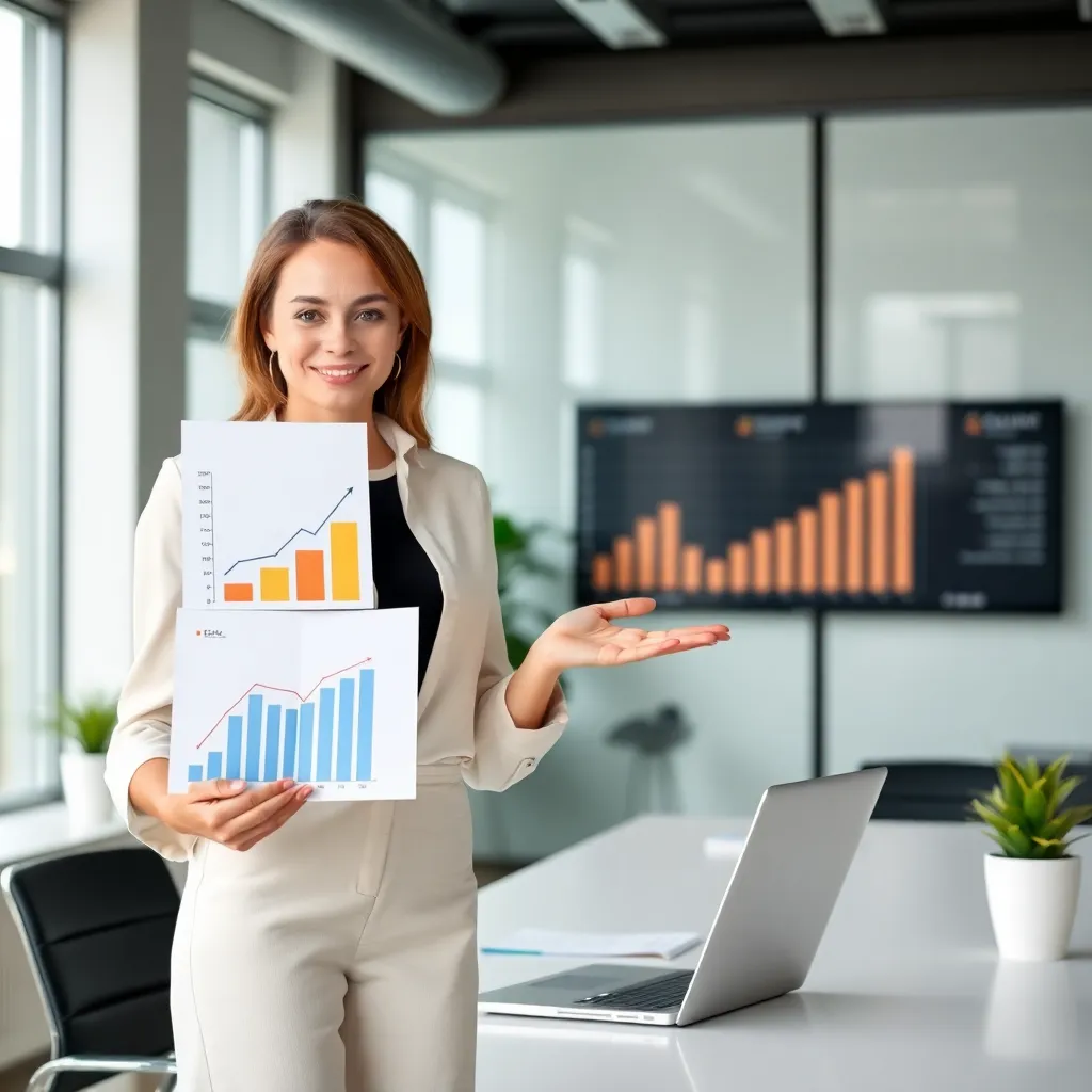 MobiTech CEO'su Ayşe Yılmaz şirket merkezinde sunum yaparken